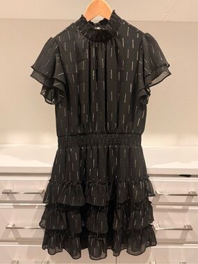 MSK Black Petite Dress with Gold Metallic Stripes